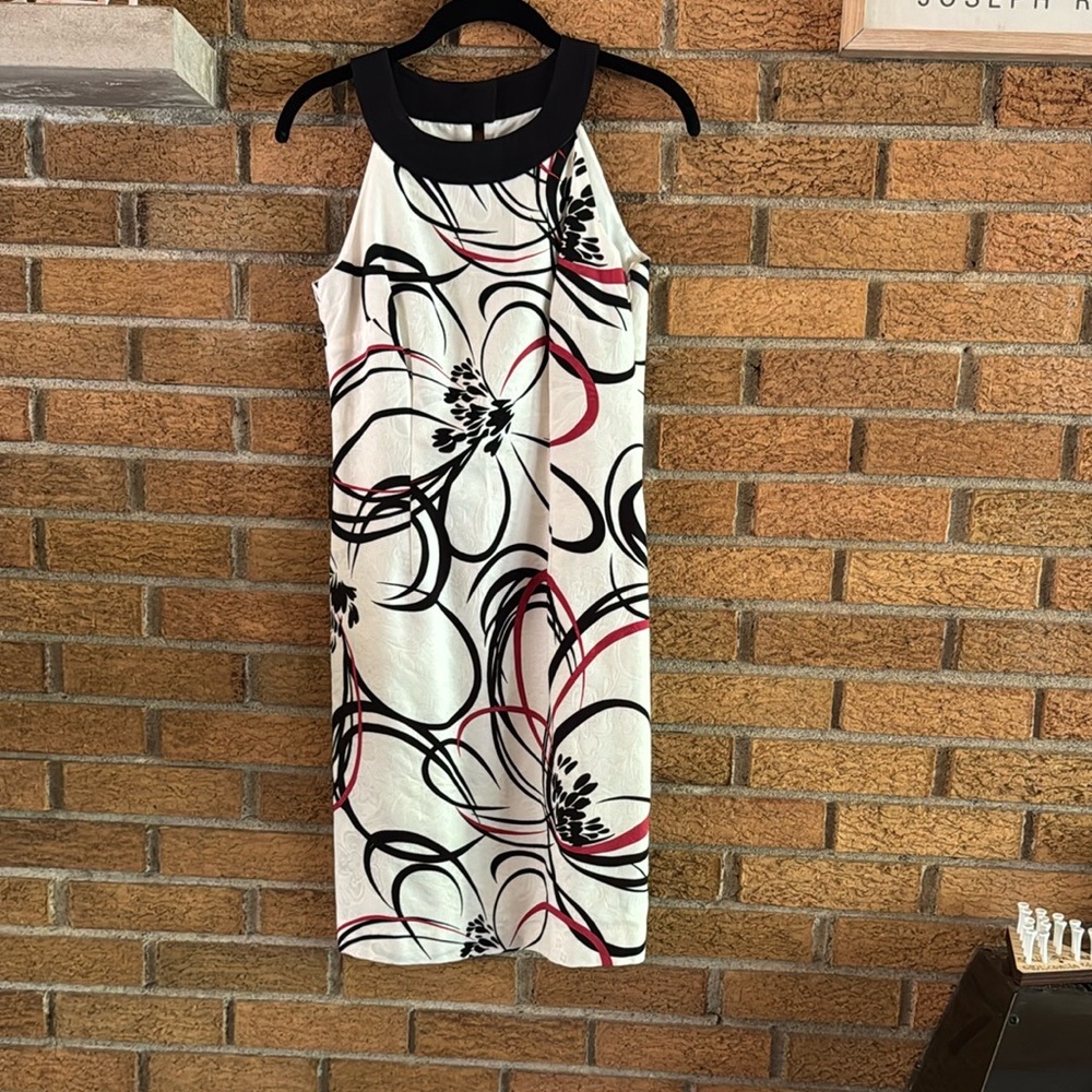 Ann Taylor Black and Red Halter Sheath Midi Dress Size 0